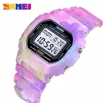 SKMEI PU Transparent Shockproof Teenager Girls Wristwatches Colorful Fashion Ladies Watches Digital Waterproof reloj mujer фиолетовый