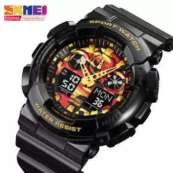 SKMEI Спортивные часы для мужчин Водонепроницаемые элегантные текстурированные часы-будильник Цифровые часы 1832 чёрный