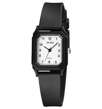 SKMEI Тонкие минималистичные простые 3-стрелочные белые часы с белым циферблатом и белым черным безелем, черный ремень, водонепроницаемость 50 м, модные часы унисекс, повседневные часы 1651 (черный