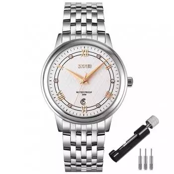 Skmei Wach для мужчин часы мужские деловые классические серебряные часы из нержавеющей стали джентльменские водонепроницаемые аналоговые