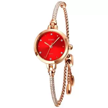 SKMEI Women s Bracelet Quartz Watch Waterproof Red Dial Gold Casual Gift