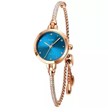 SKMEI Women s Bracelet Quartz Watch Waterproof Blue Dial Gold Casual Gift