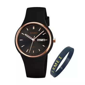 SKMEI Women s Quartz Watch Waterproof Silicone Band Date Display Casual Gift (Black)