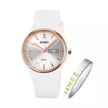 SKMEI Women s Watch, Silicone, Waterproof, Sports, Hand Watch, Women s Watch, Stylish, Casual, White