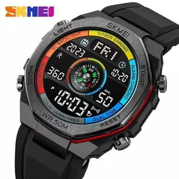 SKMEI задняя подсветка дисплей спортивные шагомер обратный отсчет цифровые часы мужские 50 м водонепроницаемый календарь калорий наручные часы будильник