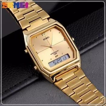 SKMEI золотые женские цифровые часы модные электронные водонепроницаемые наручные часы из нержавеющей стали женские часы 1612 серебряный