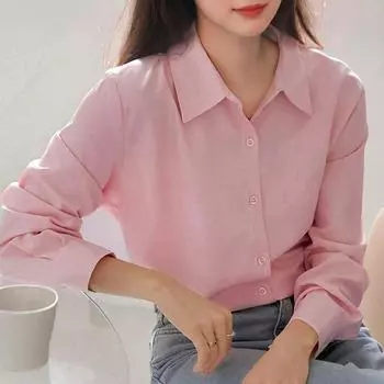 Скользкая утягивающая рубашка с длинными рукавами для женщин, свободная универсальная для поездок на работу, белая рубашка с воротником-поло S тёмно-синий