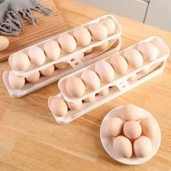 Скользящая прокручивающаяся полка для яиц, двухслойный ящик для хранения яиц, портативный автоматический держатель для яиц, кухня белый