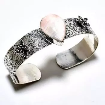 Сколецит Драгоценный камень 925 Посеребренный браслет-манжета ручной работы