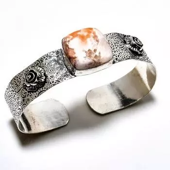 Сколецит Драгоценный камень 925 Посеребренный браслет-манжета ручной работы