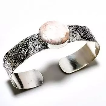 Сколецит Драгоценный камень 925 Посеребренный браслет-манжета ручной работы