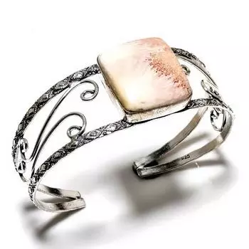 Сколецит Драгоценный камень 925 Посеребренный браслет-манжета ручной работы