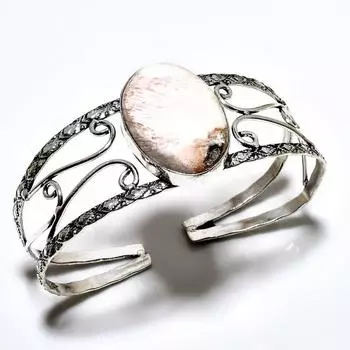 Сколецит Драгоценный камень 925 Посеребренный браслет-манжета ручной работы