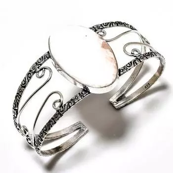 Сколецит Драгоценный камень 925 Посеребренный браслет-манжета ручной работы