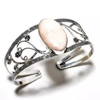 Сколецит Драгоценный камень 925 Посеребренный браслет-манжета ручной работы