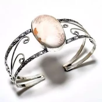 Сколецит Драгоценный камень 925 Посеребренный браслет-манжета ручной работы