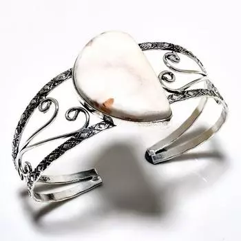 Сколецит Драгоценный камень 925 Посеребренный браслет-манжета ручной работы