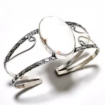 Сколецит Драгоценный камень 925 Посеребренный браслет-манжета ручной работы