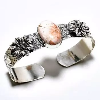 Сколецит Драгоценный камень 925 Посеребренный браслет-манжета ручной работы