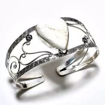 Сколецит Драгоценный камень 925 Посеребренный браслет-манжета ручной работы