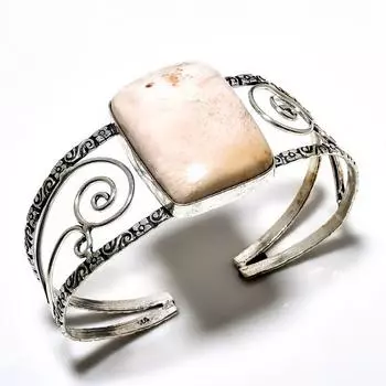 Сколецит Драгоценный камень 925 Посеребренный браслет-манжета ручной работы