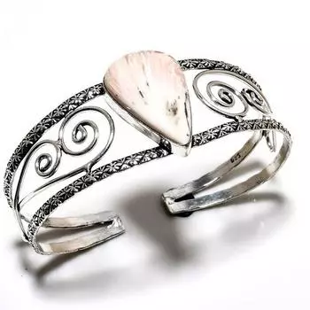 Сколецит Драгоценный камень 925 Посеребренный браслет-манжета ручной работы