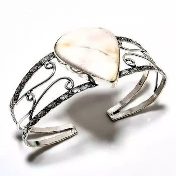 Сколецит Драгоценный камень 925 Посеребренный браслет-манжета ручной работы