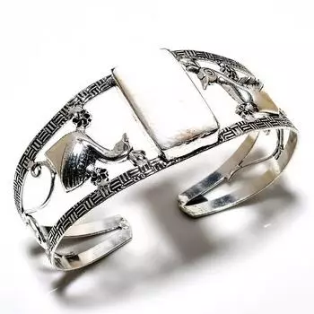 Сколецит Драгоценный камень 925 Посеребренный браслет-манжета ручной работы