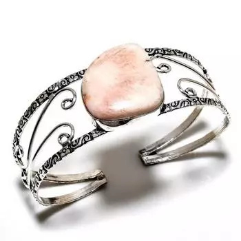 Сколецит Драгоценный камень 925 Посеребренный браслет-манжета ручной работы