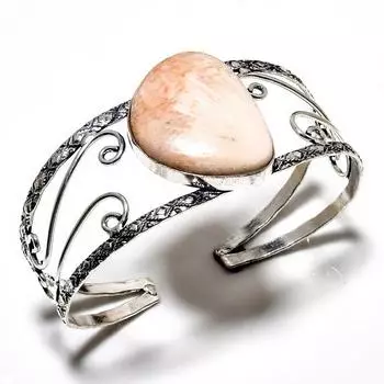 Сколецит Драгоценный камень 925 Посеребренный браслет-манжета ручной работы