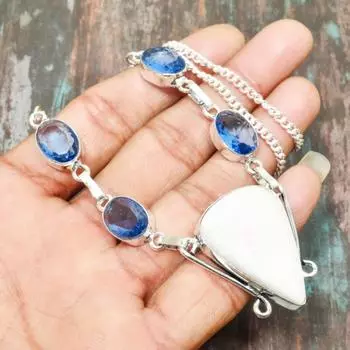 Сколецит драгоценный камень ручной работы красивое ожерелье из стерлингового серебра 925 пробы ювелирные изделия для нее 19 Inches синий