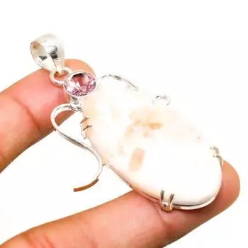 Сколецит, розовый кунцит, драгоценный камень 925, посеребренная ювелирная подвеска 2,46 дюйма 2.46 белый