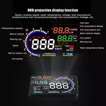Скорость автомобиля HUD Спидометр Расход масла Температура воды Проекционный дисплей Напряжение аккумулятора OBD Проектор на лобовое стекло Грузовик