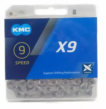 Скорость цепи KMC X9 114 звеньев 9S/9 скоростей/9 (Серебряный) [Элемент]