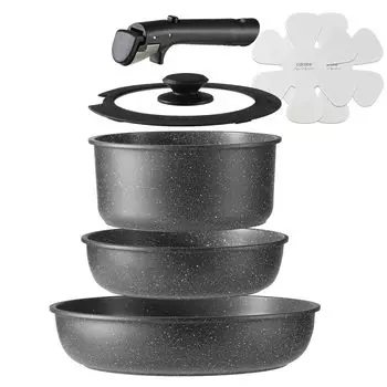 Сковорода CAROTE 7 Fire PFOS Pot Removable Set для Living Marble Smooth Easy To Oven One Year Black EW Series Set, Pieces, IH/Gas Compatible, PFOA, чёрный