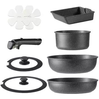 Сковорода CAROTE 9 Fire PFOS Pot Removable Egg Marble Smooth Easy To One Year EW Series Set, Pieces, IH/Gas Compatible, PFOA, Free, Set, Handle, чёрный