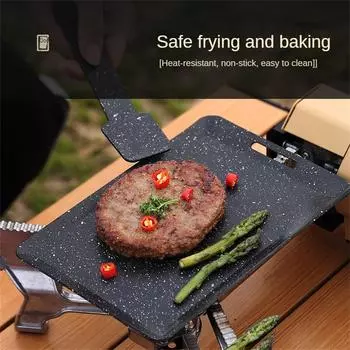 Сковорода для барбекю Многофункциональная наружная теппаньяки Портативная походная посуда Антипригарный противень для гриля-барбекю чёрный