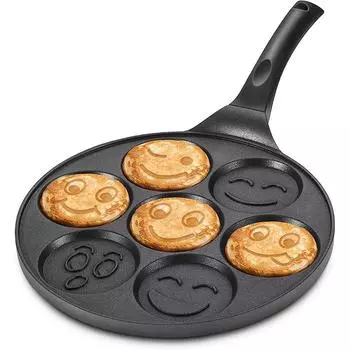 Сковорода для блинов LMETJMA Smiley Face, 100% антипригарное покрытие, сковорода для блинов с 7 уникальными лицами для Breakfast Magic JT196 чёрный