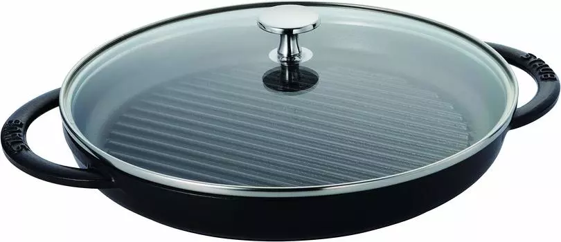 Сковорода для гриля Staub Grill Steam Grill Black со стеклом, совместимая с IH, японская сковорода для гриля Pure & 26 см , крышка, ручки, металл, эмаль,