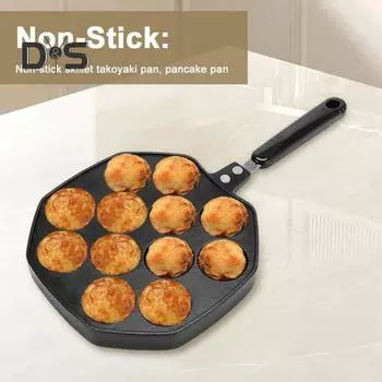 Сковорода для гриля Takoyaki с 12 отверстиями, антипригарное покрытие, противень для выпечки шариков осьминога, противень для блинов с шариками кальмара чёрный