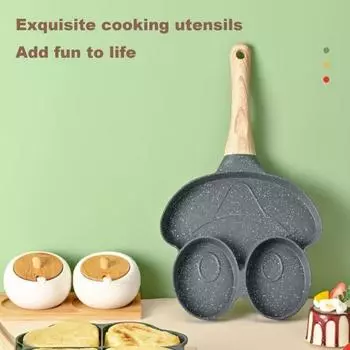 Сковорода для омлета, 4 чашки, антипригарная форма для жарки яиц, мини-сковорода в форме сердца с деревянной поверхностью белый