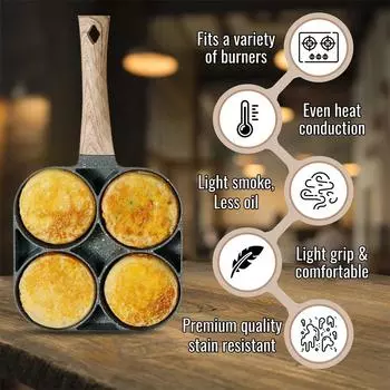 Сковорода для омлета с 4 отверстиями, утолщенная сковорода с антипригарным покрытием, сковорода для приготовления яиц, блинов, стейка, гамбургского хлеба, машина для завтрака, индукционная посуда