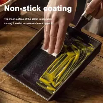 Сковорода для яиц с антипригарным покрытием, чугунная сковорода, не допускающая ожогов, с деревянной ручкой, равномерно нагревающаяся сковорода для омлета, для здорового приготовления пищи на природе, пикнике чёрный