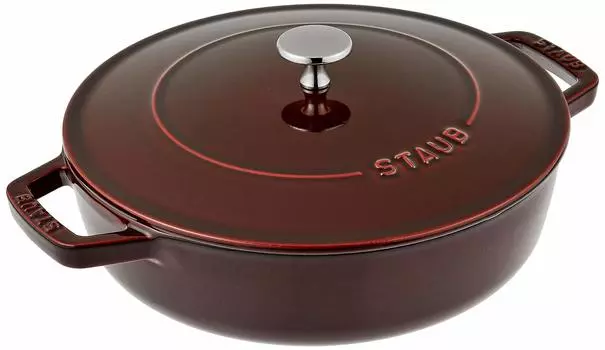 Сковорода для сотейника Staub Grenadine Red с двумя ручками, литая эмалированная кастрюля мелкая Sukiyaki, совместимая с IH Japanese Blaiser Blazer 24 см [Авторизованный продукт]