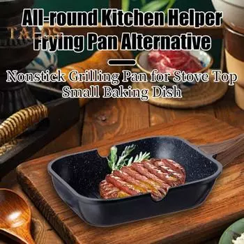 Сковорода для стейка с антипригарным покрытием, сковорода-гриль для плит, квадратная сковорода в помещении и на открытом воздухе с носиками, здоровое покрытие, равномерный нагрев, универсальное приготовление стейка L