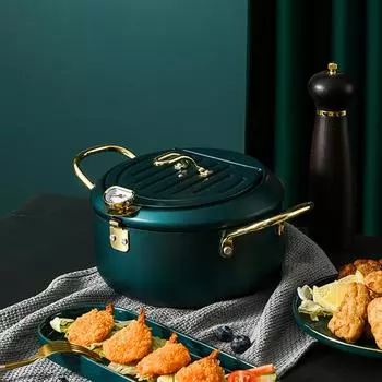 Сковорода для темпуры в японском стиле с крышкой, дренажной стойкой 20cm Wine Red