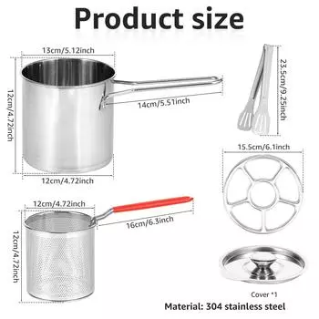 Сковорода для жарки из нержавеющей стали, сковорода для жарки темпура, фритюрница для улицы с крышкой для жарки курицы и картофеля фри, кухонные принадлежности