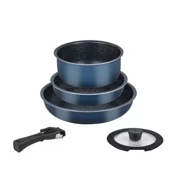 Сковорода для жарки Pearl Metal Frying, набор из 5 предметов IH Marble, съемная металлическая лопатка, духовка, мультиварка со стеклянной крышкой, специальная темно-синяя сковорода, набор,