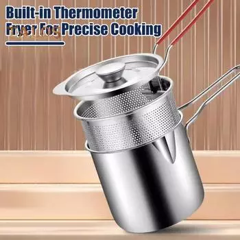 Сковорода-фритюрница темпура с корзиной-ситом из нержавеющей стали для жарки куриных каш и супов серебряный