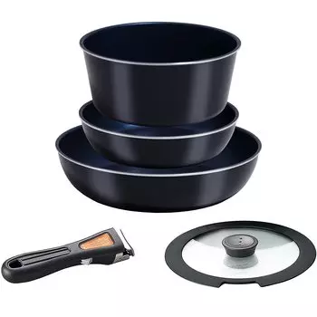 Сковорода Pearl Metal, набор из 5 предметов, совместимый с IH, черное алмазное покрытие, съемная ручка, набор из 5 предметов HB-3976 чёрный